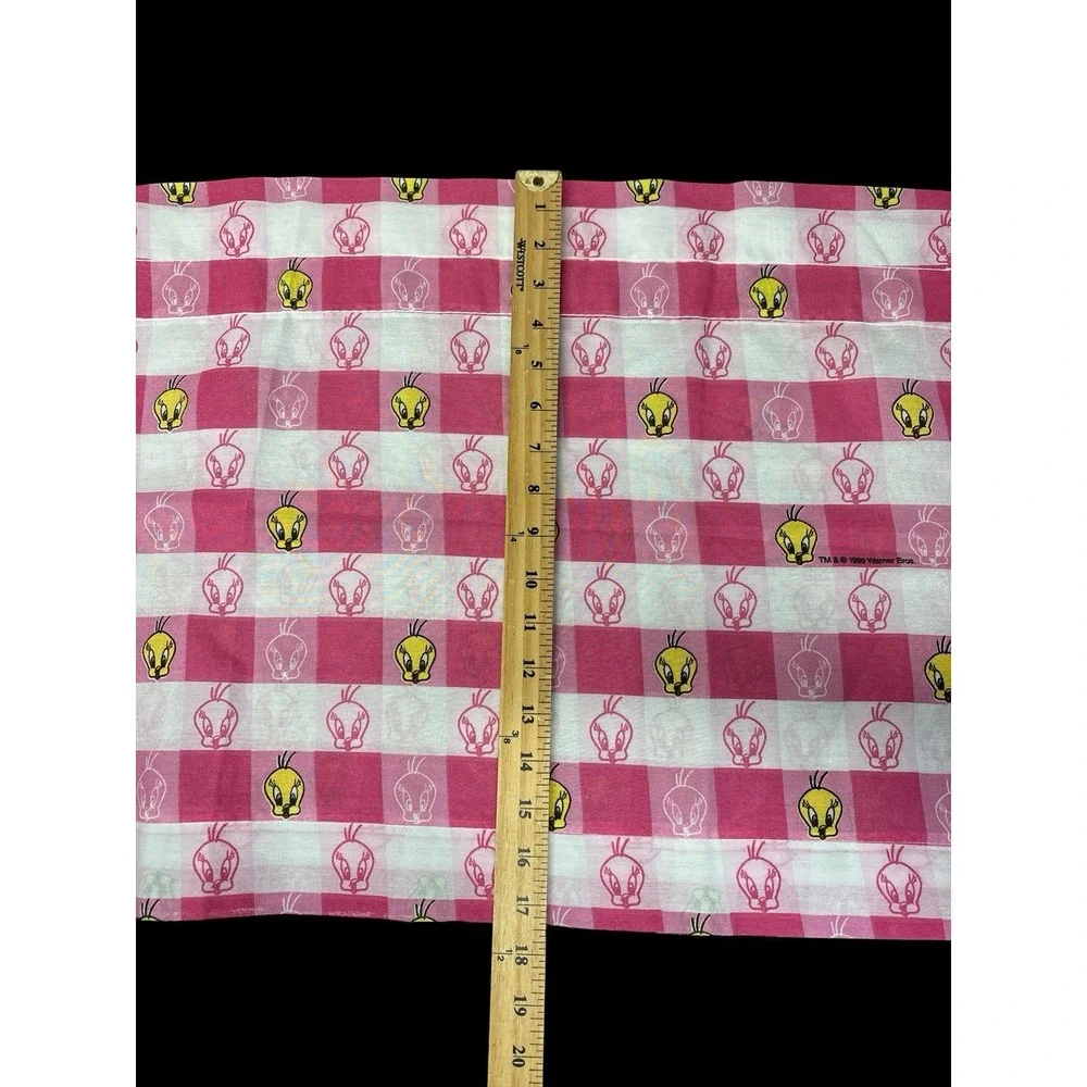 Lot of 2 Vintage 1999 Tweety Bird Valances‎ Looney Tunes Pink Gingham Curtains
